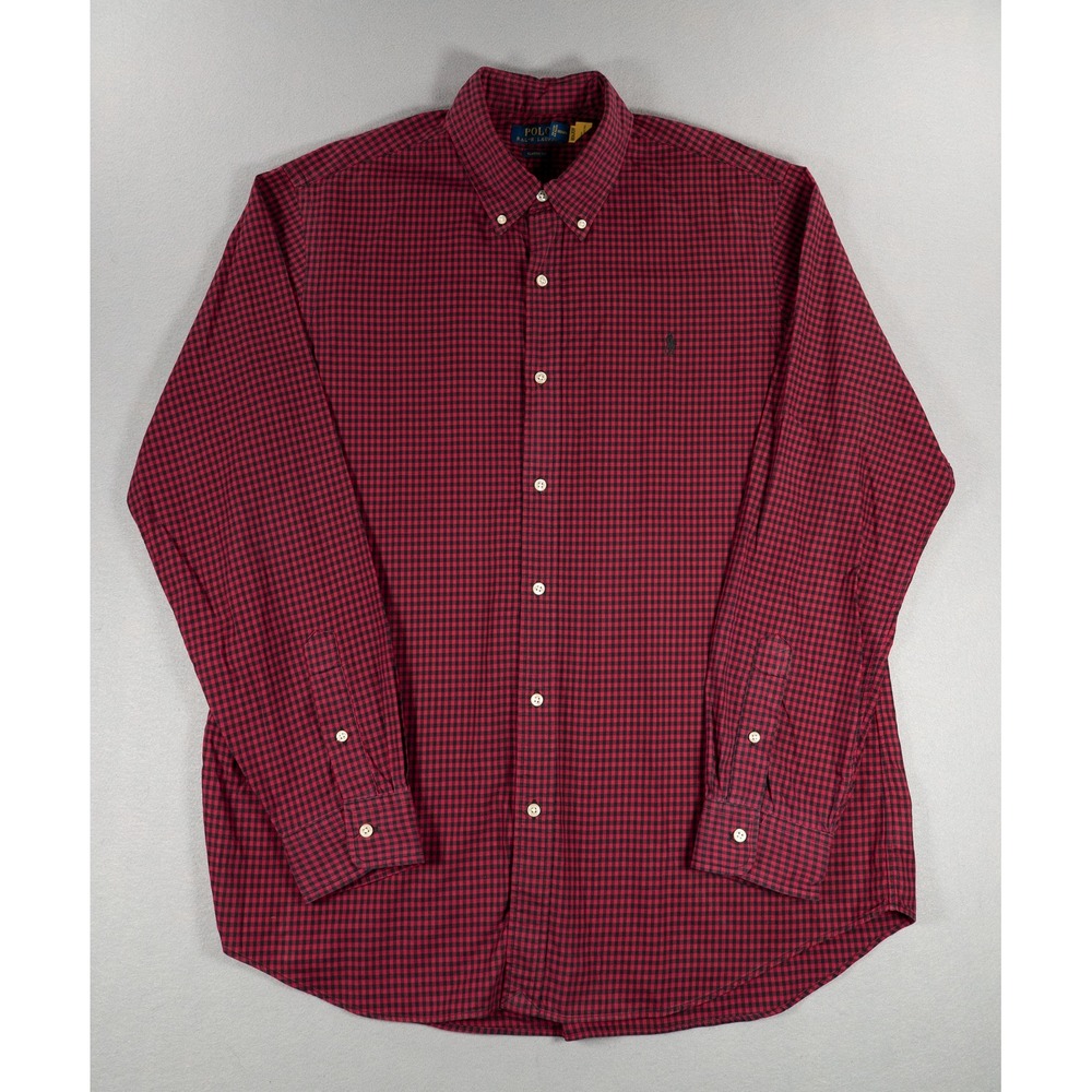 Polo Ralph Lauren Mens XL Classic Fit Gingham Check Button Down Shirt‎ Red Black